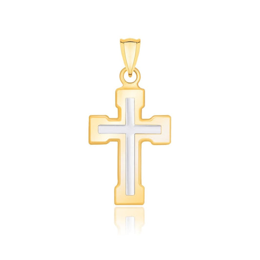 14k Two-Tone Gold Dual Cross Design Pendant with Block Ends | Richard Cannon Jewelry