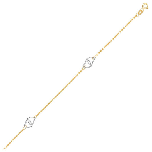 14k Two Tone Gold Entwined Heart Stationed Anklet | Richard Cannon Jewelry