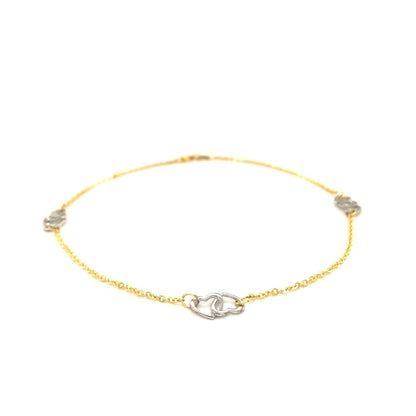14k Two Tone Gold Entwined Heart Stationed Anklet | Richard Cannon Jewelry