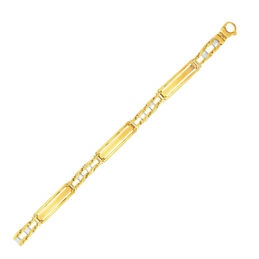 14k Two-Tone Gold Fancy Bar Style Men’s Bracelet with Curved Connectors | Richard