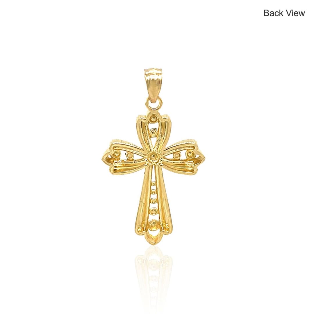 14k Two-Tone Gold Fancy Cross Pendant with Diamond Cuts | Richard Cannon Jewelry