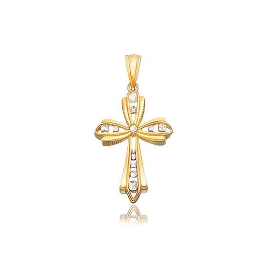 14k Two-Tone Gold Fancy Cross Pendant with Diamond Cuts | Richard Cannon Jewelry