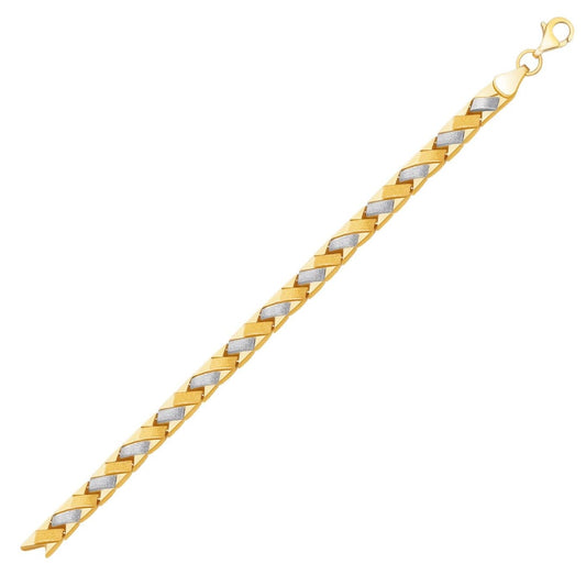 14k Two-Tone Gold Fancy Weave Bracelet with Contrasting Finish | Richard Cannon Jewelry