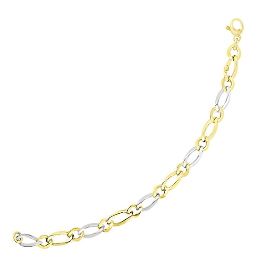 14k Two-Tone Gold Figaro Chain Bracelet with Long and Short Links | Richard Cannon Jewelry