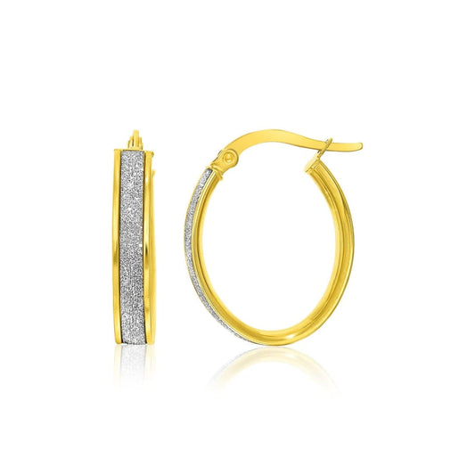 14k Two-Tone Gold Glitter Center Oval Hoop Earrings(4x15mm) | Richard Cannon Jewelry