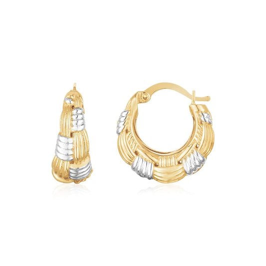 14K Two Tone Gold Graduated Woven Ribbed Hoop Earrings | Richard Cannon Jewelry
