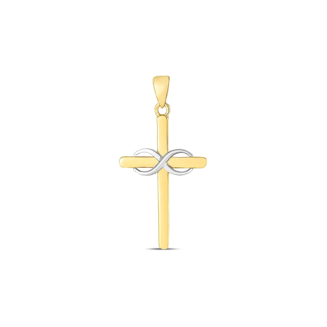 14k Two Tone Gold High Polish Diamond Cut Cross Pendant | Richard Cannon Jewelry