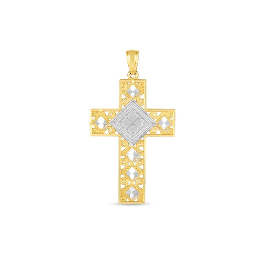 14k Two Tone Gold High Polish Diamond Cut Cross Pendant | Richard Cannon Jewelry