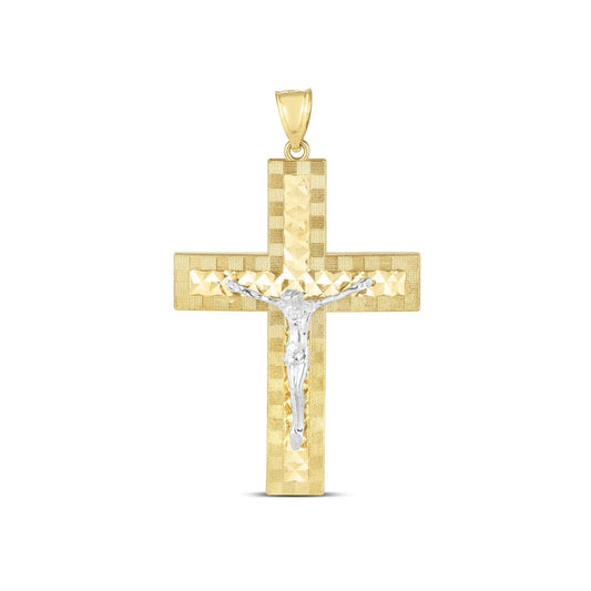 14k Two Tone Gold High Polish Diamond Cut Cross Pendant | Richard Cannon Jewelry