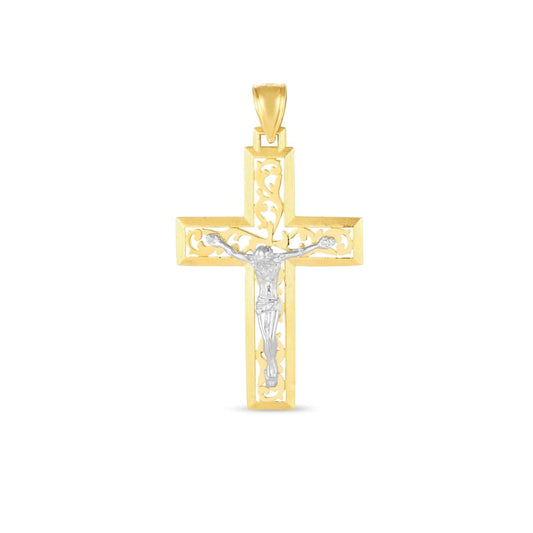 14k Two Tone Gold High Polish Diamond Cut Cross Pendant | Richard Cannon Jewelry