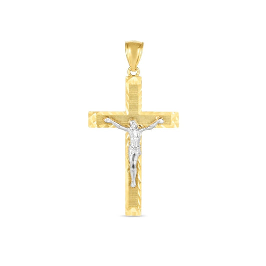 14k Two Tone Gold High Polish Diamond Cut Cross Pendant | Richard Cannon Jewelry