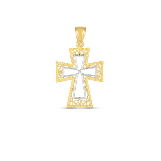 14k Two Tone Gold High Polish Diamond Cut Cross Pendant | Richard Cannon Jewelry