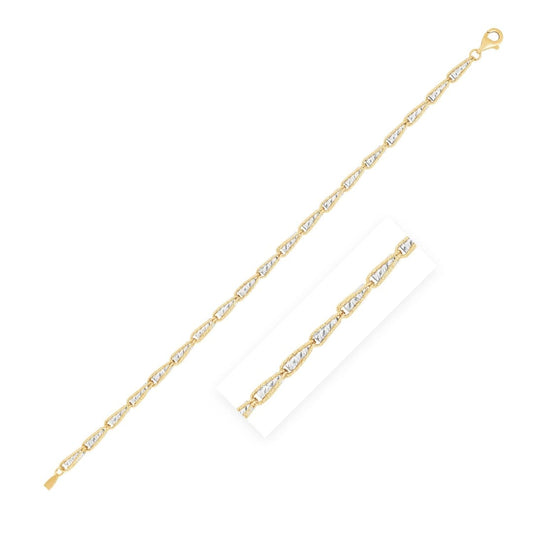 14k Two Tone Gold High Polish Diamond Cut Link Chain Bracelet | Richard Cannon Jewelry