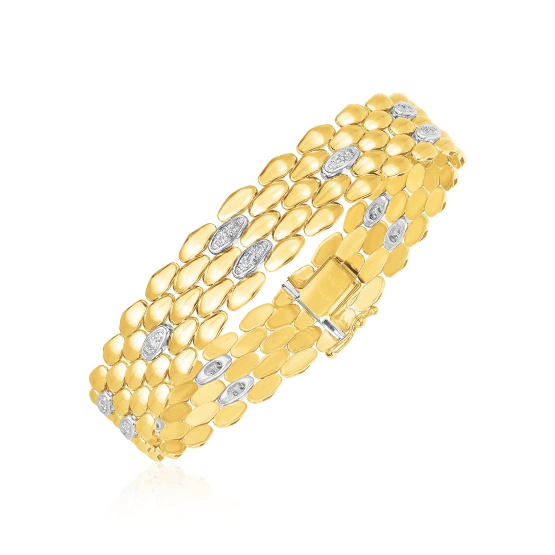 14k Two Tone Gold High Polish Diamond Panther Bracelet (12mm) | Richard Cannon Jewelry
