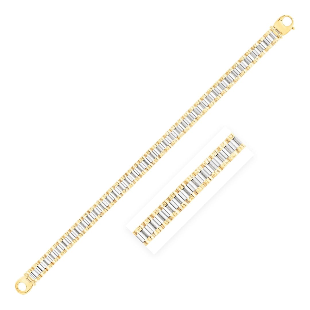 14k Two Tone Gold High Polish Railroad Link Bracelet (8.2mm) | Richard Cannon Jewelry