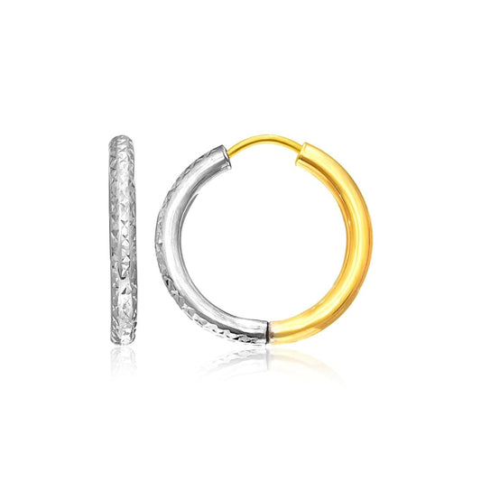 14k Two-Tone Gold Hoop Earrings with Textured Style | Richard Cannon Jewelry