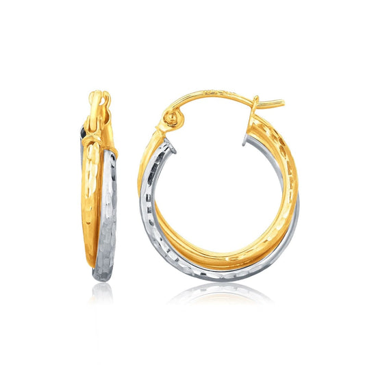 14k Two-Tone Gold Interlaced Hoop Earrings with Hammered Texture | Richard Cannon Jewelry