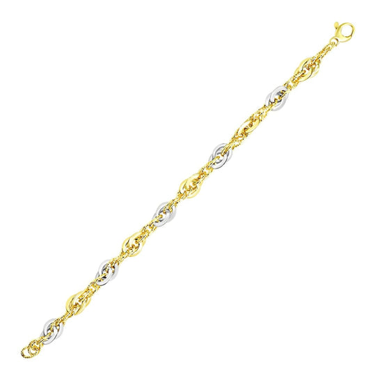 14k Two-Tone Gold Interlaced Smooth and Textured Link Bracelet | Richard Cannon Jewelry