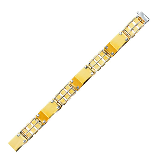 14k Two-Tone Gold Men’s Bracelet with Screw Embellished Bar Links | Richard Cannon Jewelry