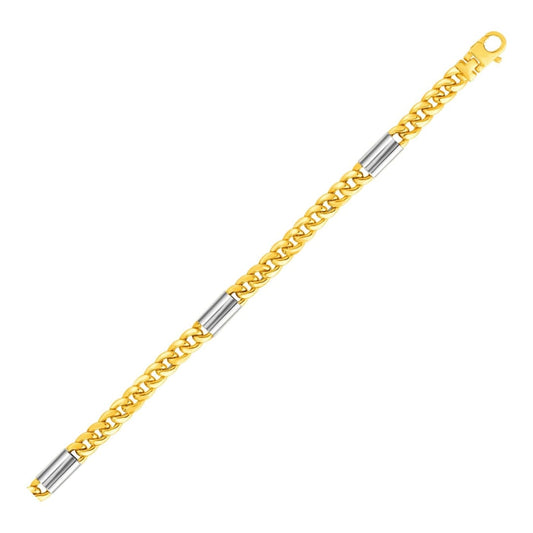 14k Two Tone Gold Mens Twisted Oval and Bar Link Bracelet | Richard Cannon Jewelry