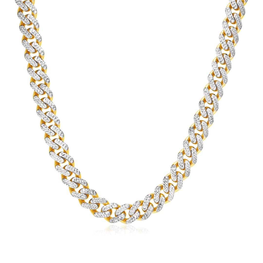 14k Two Tone Gold Miami Cuban Chain Necklace with White Pave | Richard Cannon Jewelry