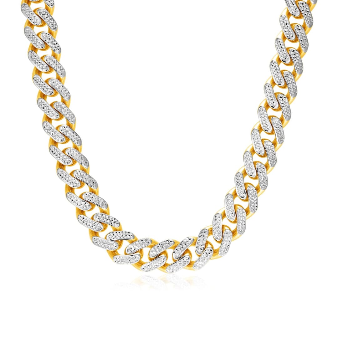 14k Two Tone Gold Miami Cuban Chain Necklace with White Pave | Richard Cannon Jewelry