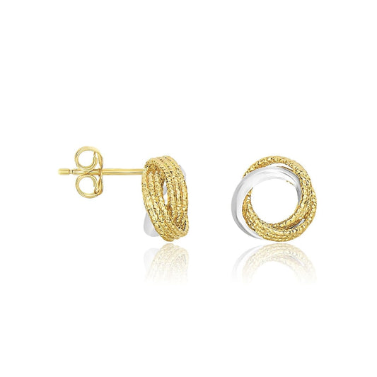 14k Two-Tone Gold Multi-Textured Open Circle Style Entwined Earrings | Richard Cannon