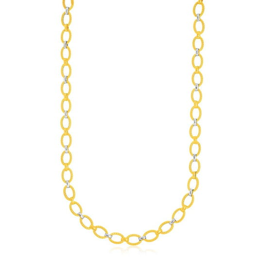 14k Two-Tone Gold Multi-Textured Oval Link Fancy Necklace | Richard Cannon Jewelry