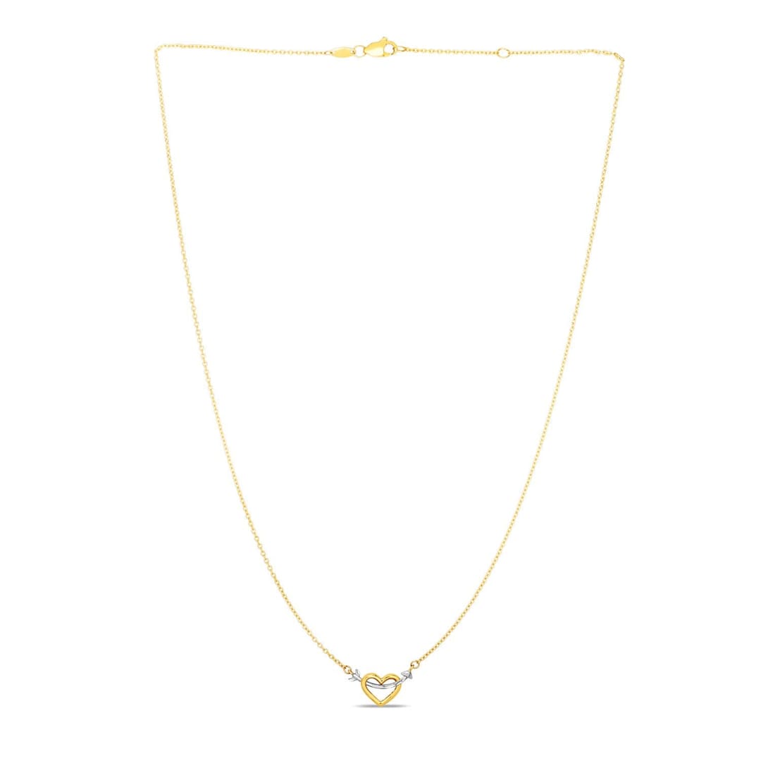 14k Two-Tone Gold Necklace with Interlaced Heart and Arrow Charm | Richard Cannon Jewelry