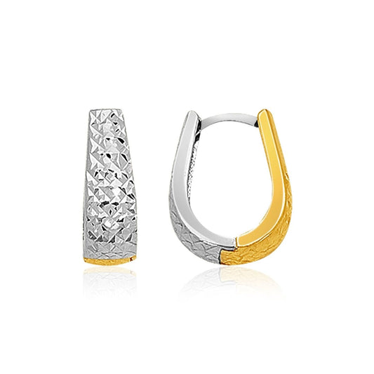 14k Two-Tone Gold Oval Diamond Cut Textured Earrings | Richard Cannon Jewelry