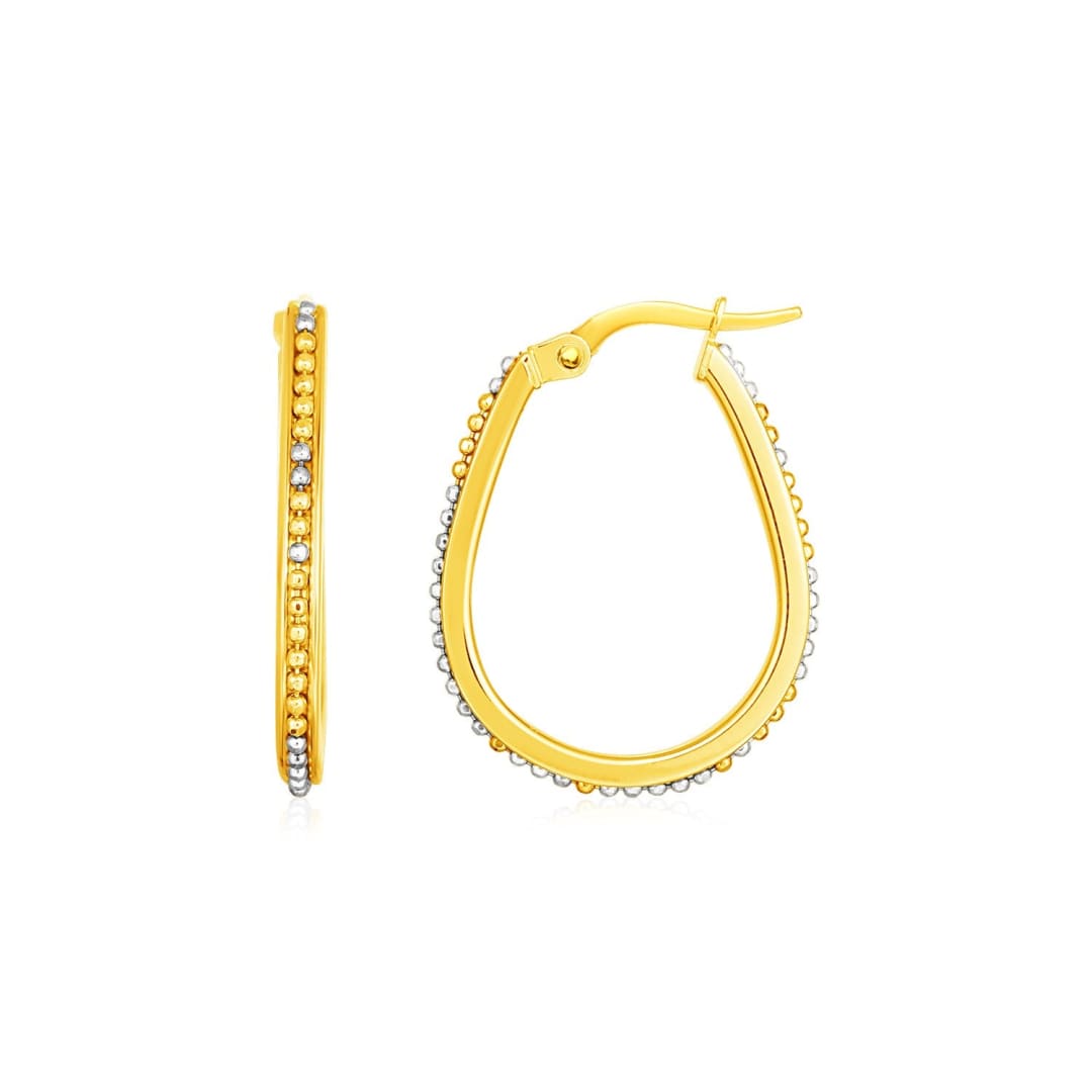14k Two Tone Gold Oval Hoop Earrings with Bead Texture | Richard Cannon Jewelry