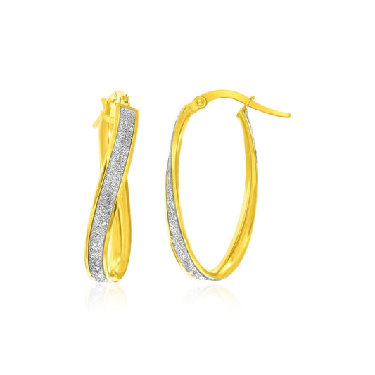 14k Two-Tone Gold Oval Hoop Twist Glittery Earrings | Richard Cannon Jewelry