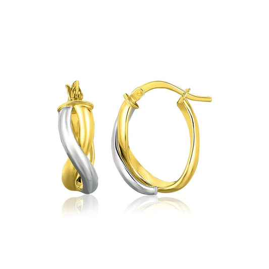 14k Two Tone Gold Oval Twisted Hoop Earrings | Richard Cannon Jewelry
