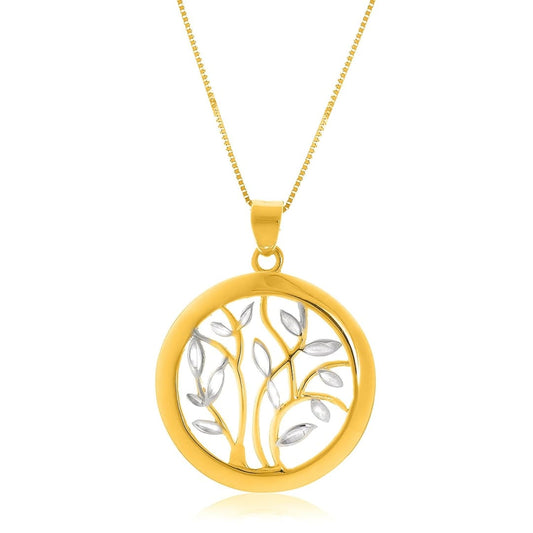 14k Two-Tone Gold Pendant with an Open Round Tree Design | Richard Cannon Jewelry