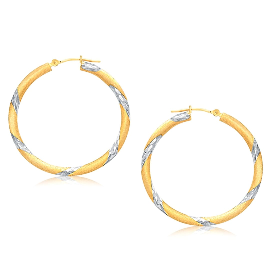 14k Two Tone Gold Polished Hoop Earrings (30 mm) | Richard Cannon Jewelry