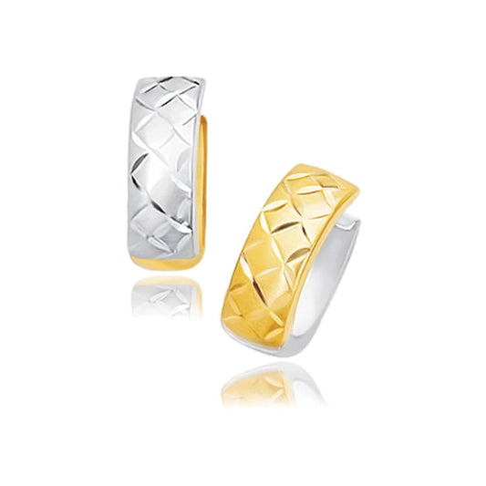 14k Two-Tone Gold Reversible Quilted Hinged Hoop Huggie Earrings | Richard Cannon Jewelry