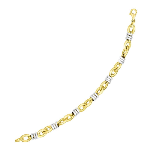 14k Two-Tone Gold Ring-Wrapped Marquis Shape Link Bracelet | Richard Cannon Jewelry