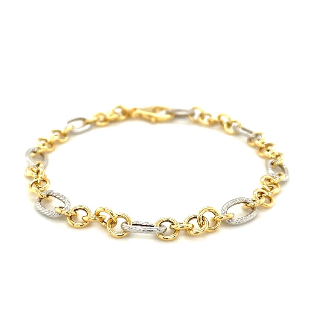 14k Two-Tone Gold Rope Motif Oval and Round Link Chain Bracelet | Richard Cannon Jewelry