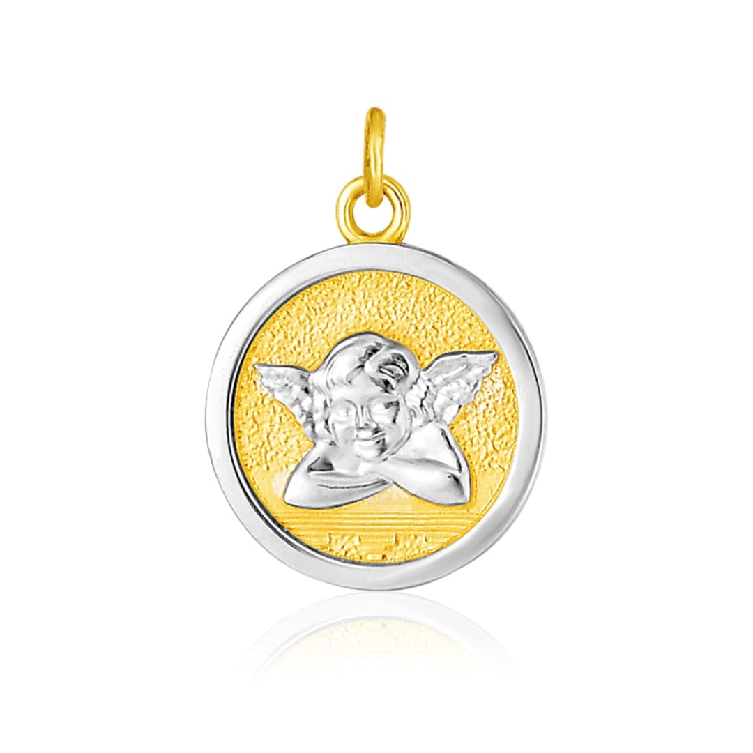 14k Two Tone Gold Round Angel Medal Pendant | Richard Cannon Jewelry