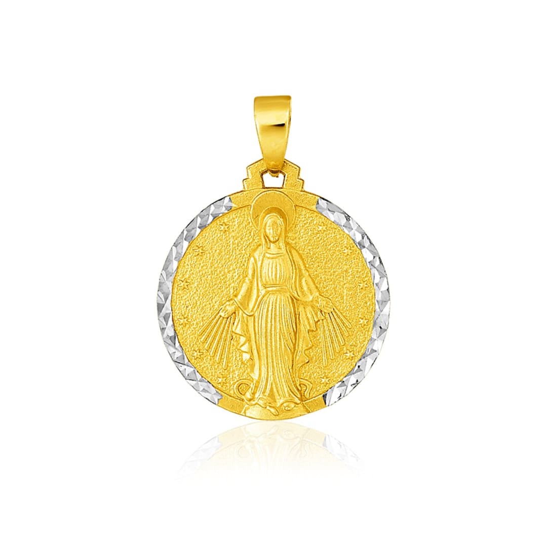 14k Two Tone Gold Round Religious Medal Pendant | Richard Cannon Jewelry