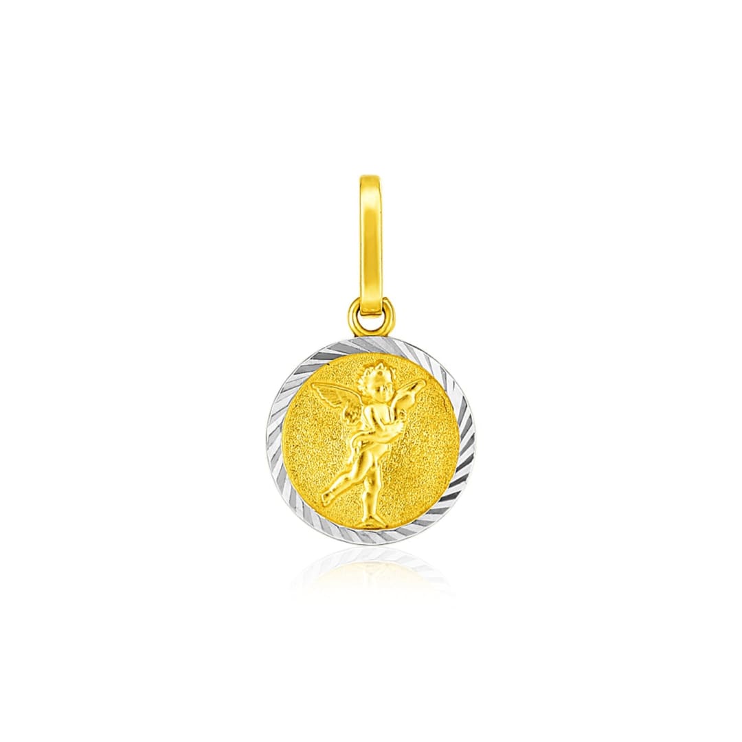 14k Two Tone Gold Small Round Textured Religious Medal Pendant | Richard Cannon Jewelry