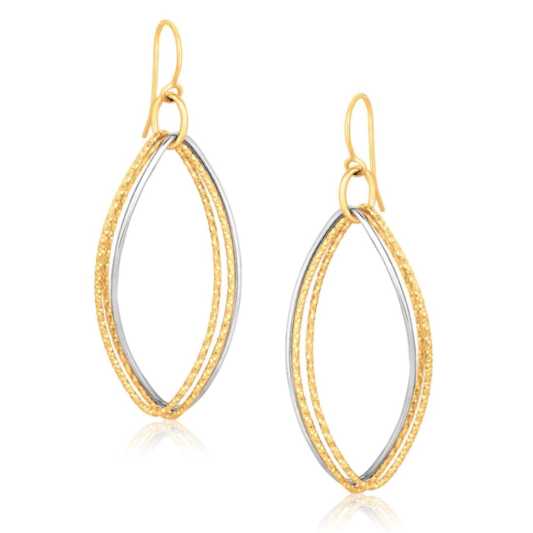 14k Two Tone Gold Textured Triple Oval Shape Drop Earrings | Richard Cannon Jewelry