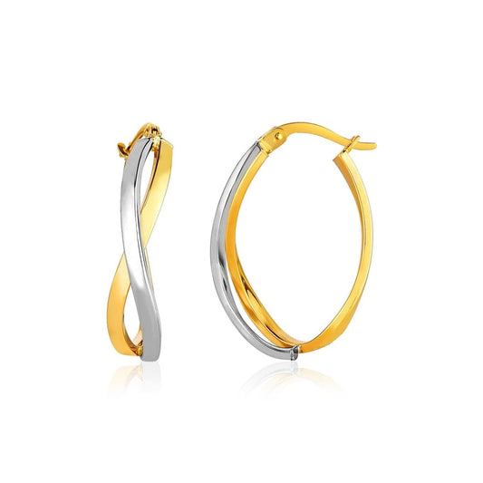 14k Two-Tone Gold Twisted Style Polished Hoop Earrings | Richard Cannon Jewelry
