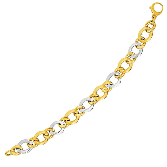 14k Two-Tone Yellow and White Gold Alternating Size Link Bracelet | Richard Cannon Jewelry