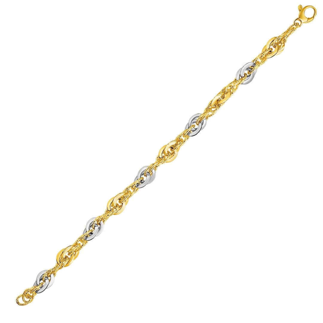 14k Two-Tone Yellow and White Gold Double Link Textured Bracelet | Richard Cannon Jewelry