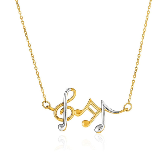 14k Two-Toned Yellow and White Gold Musical Notes Necklace | Richard Cannon Jewelry