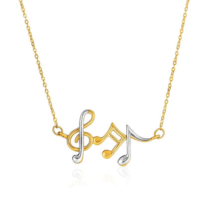 14k Two-Toned Yellow and White Gold Musical Notes Necklace | Richard Cannon Jewelry
