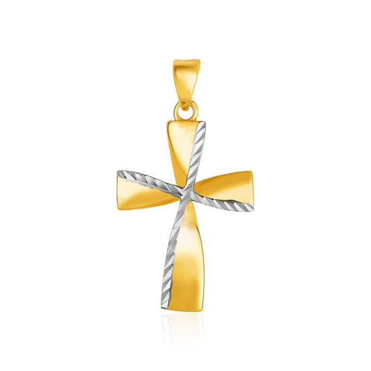 14k Two-Toned Yellow and White Gold Textured Cross Pendant | Richard Cannon Jewelry