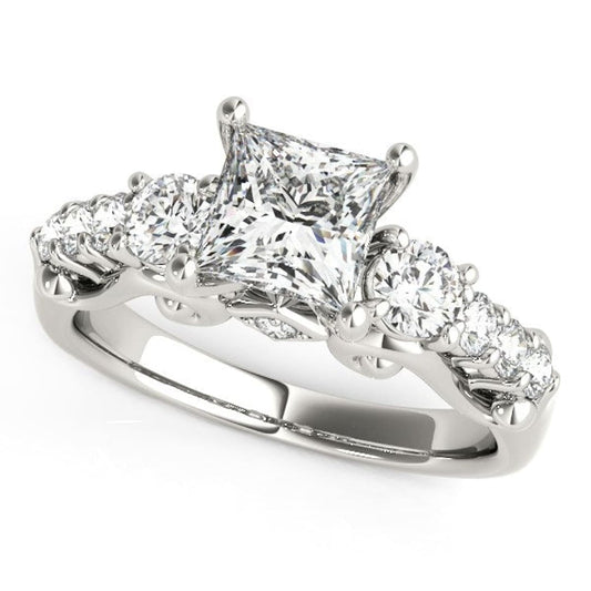 14k White Gold 3 Stone Antique Design Diamond Engagement Ring (1 3/4 cttw) | Richard