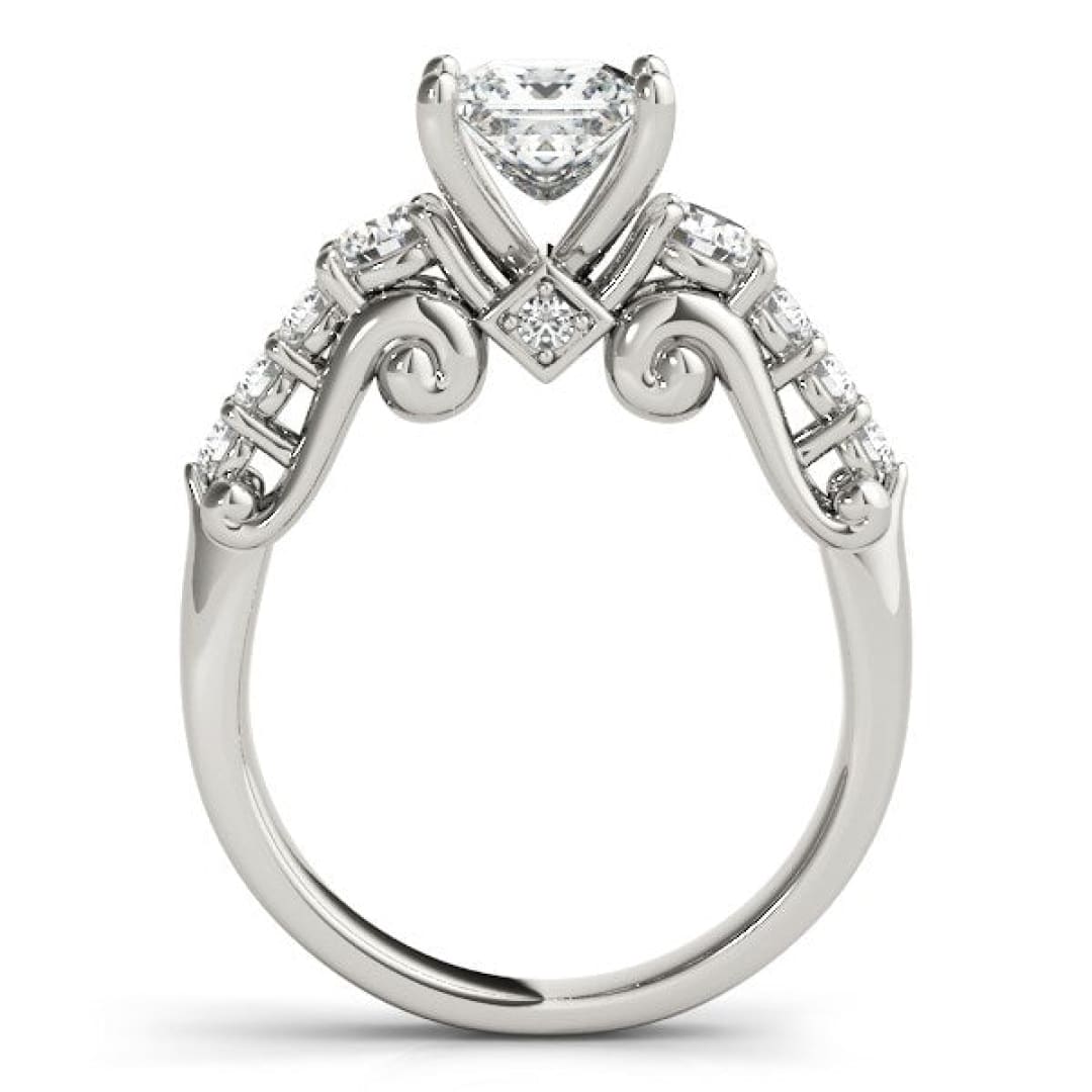 14k White Gold 3 Stone Antique Design Diamond Engagement Ring (1 3/4 cttw) | Richard